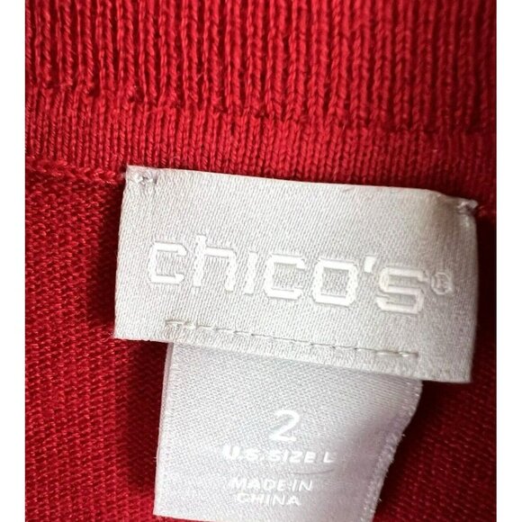 Chicos Sweater Top L or 2 Cashmere Blend Solid Red Turtle Neck Asymmetrical Hem - Picture 2 of 7